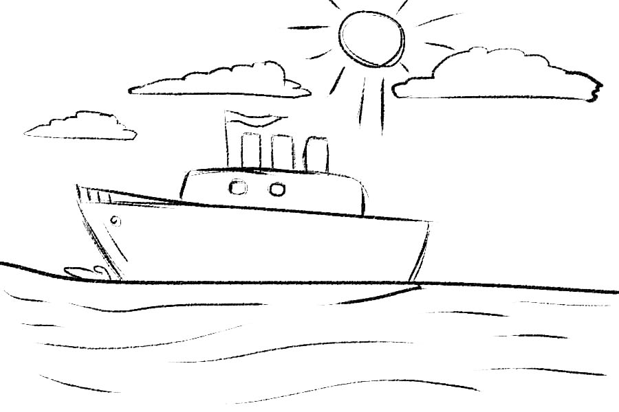 Кораблик под солнцем в море